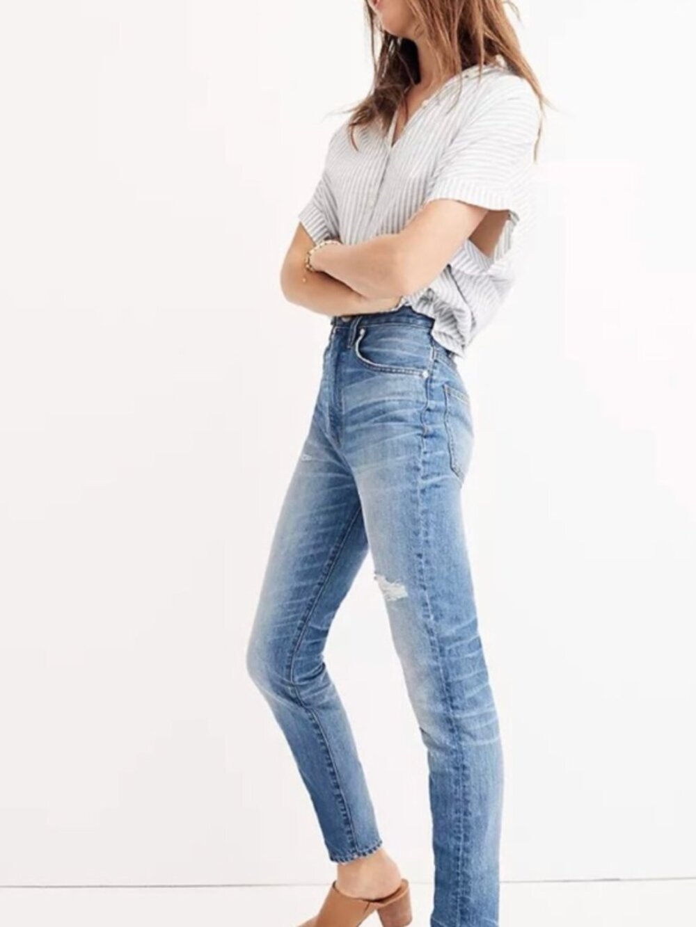 Madewell Highrise Rigid Skinny Jean Distressed 27